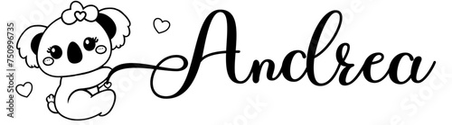 Andrea - black color - name written - Word with Koala kawaii for websites, baby shower, greetings, banners, cards,, t-shirt, sweatshirt, prints, cricut, silhouette, sublimation 