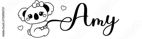 Amy - black color - name written - Word with Koala kawaii for websites, baby shower, greetings, banners, cards,, t-shirt, sweatshirt, prints, cricut, silhouette, sublimation	