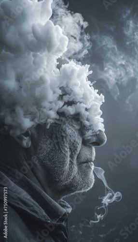 Ethereal smoke in human shape on dark backdrop, perfect for artistic projects and concepts.