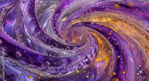 An abstract image of swirls, tunnels, spirals and fractals, with bright light and purple, yellow and lilac colors. Abstract digital art. Fractal and digital concept. digital projections, album artwork