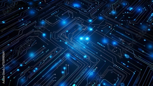 Abstract futuristic circuit board, high computer technology dark blue color background.
