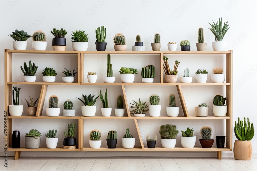 Cactus and Succulent Scandinavian Living Room: Wooden Shelving Oasis