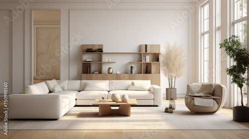A stylish living room with adjustable furniture and neutral tones