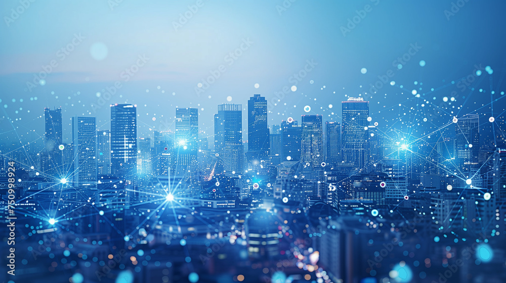 Obraz premium Smart city and intelligent communication network of things ,wireless connection technologies concept
