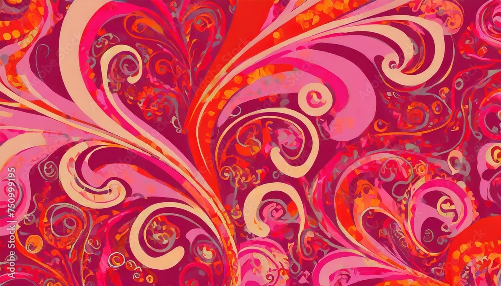 a colorful cheerful pink and red background with abstract swirls and shapes