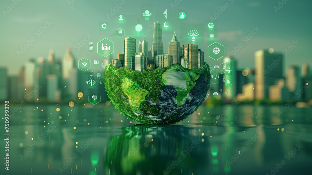 Modern city and environmental technology concept. Sustainable development goals. SDGs.,  Resource recycling. Recycling society. Green tech