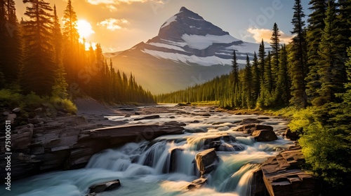 Glacier National Park, Montana, USA. Panoramic view of the famous Mount Rainier at sunset. photo