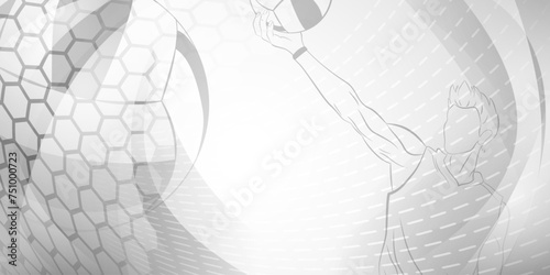 Volleyball themed background in gray tones with abstract meshes, curves and dotted lines, with a male volleyball player hitting the ball photo
