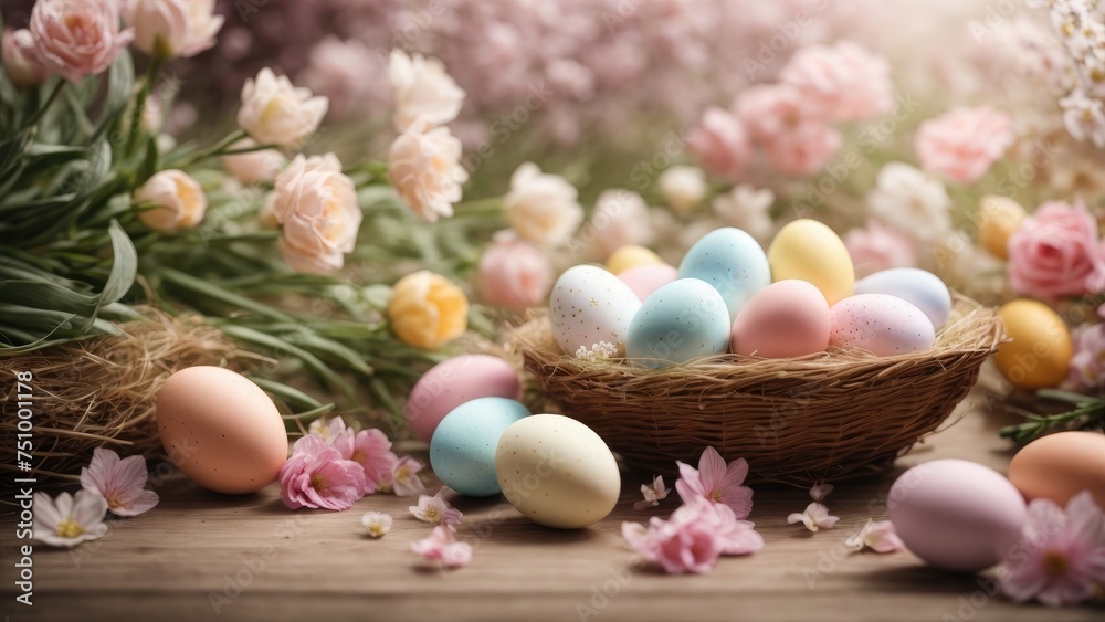 easter eggs and flowers photo