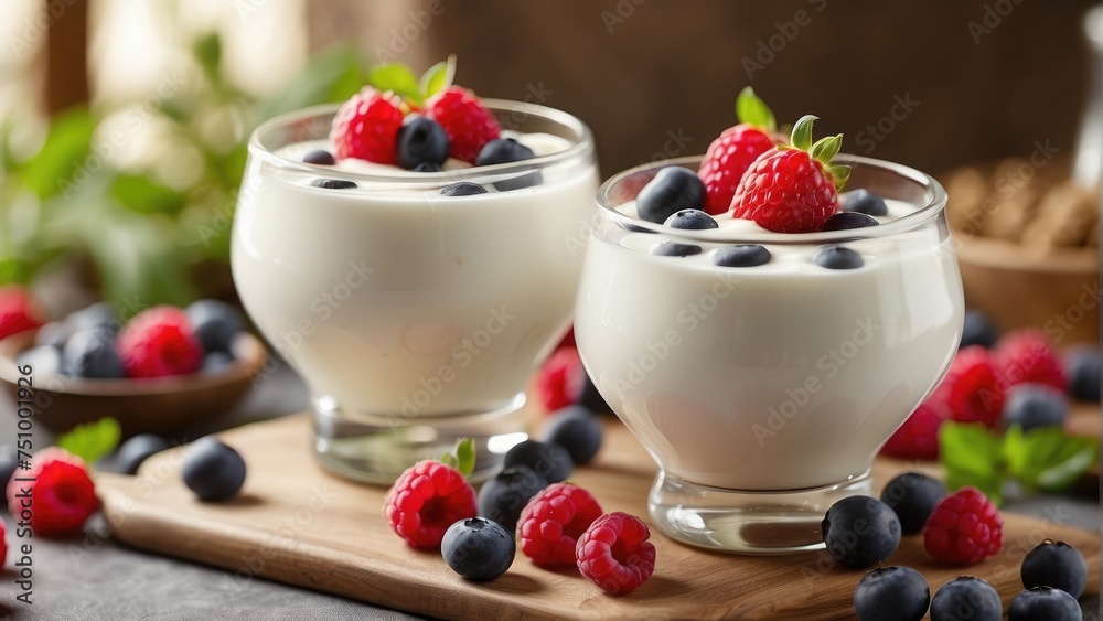 yogurt with raspberry and mint photo yogurt with raspberry and mint photo