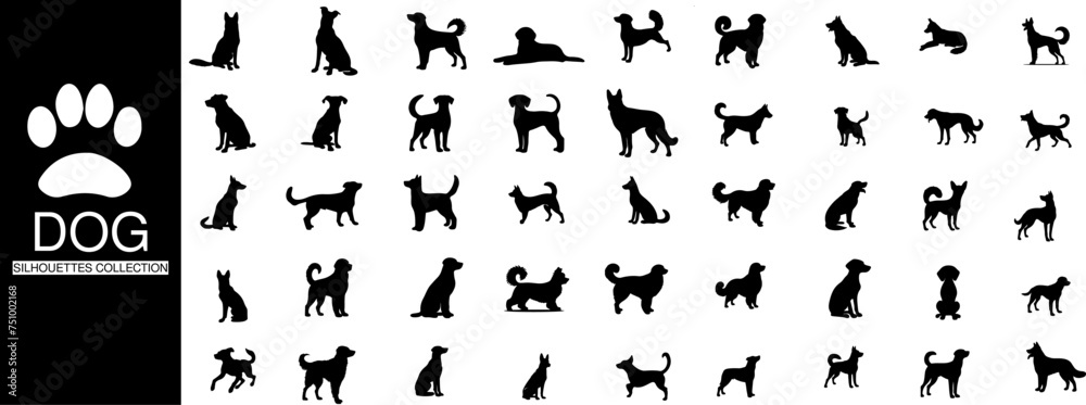 collection of dog silhouettes, capture the essence and diversity of various poses in a minimalist style collection of dog silhouettes, capture the essence and diversity of various poses in a minimalist style