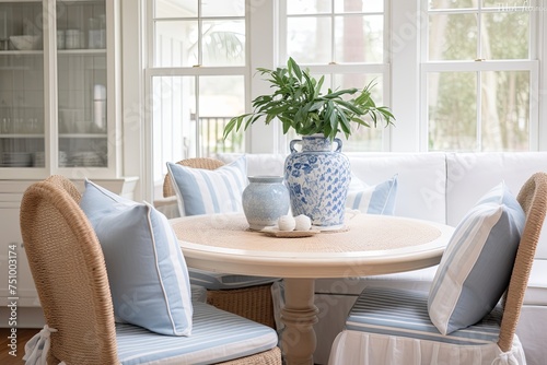 Glass Table Coastal Cottage Dining Room: Blue and White Decor for a Relaxed Feel