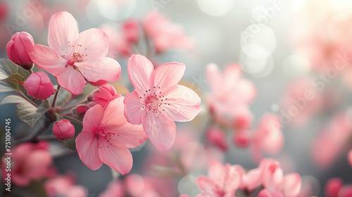 Blossoming pink spring flowers background. © Irina