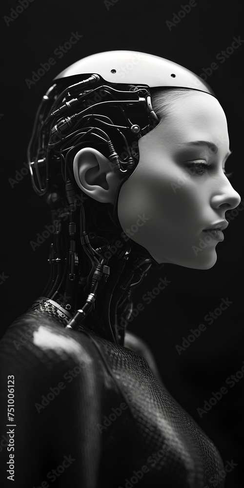 Cyborg lady black and white shot Cyborg lady black and white shot