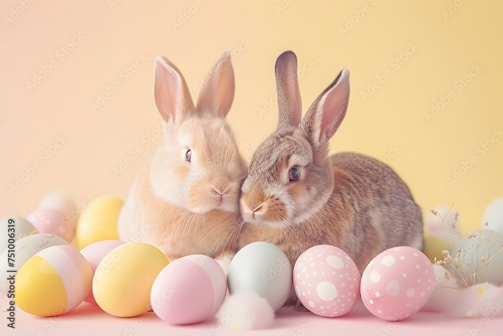 Two rabbits sitting together. Generative AI