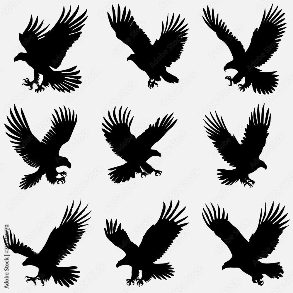 Fototapeta premium Black Flying Eagle Silhouettes Vector Illustration
