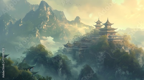 Spiritual Pilgrimage, Chinese, mountain range, sacred, temples
