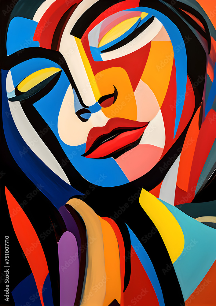Woman face in colorful cubist style