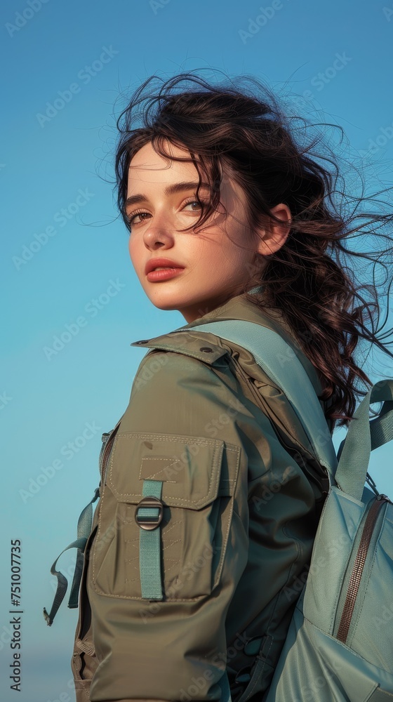 Outdoor Woman with Blue Backpack