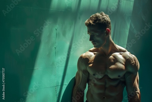 Male Fitness Model Torso Green Background