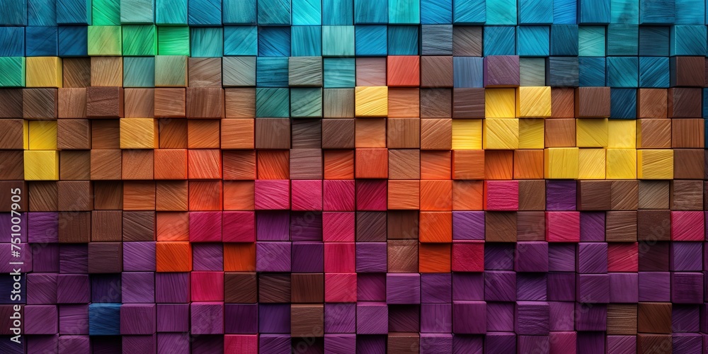 Fototapeta premium Colorful wooden blocks aligned. Wide format.