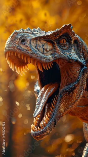 Dinosaur Roaring Close-Up Yellow Background