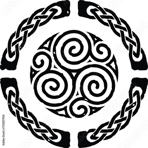 Grunge Celtic Knot Circle and Triskele Swirl