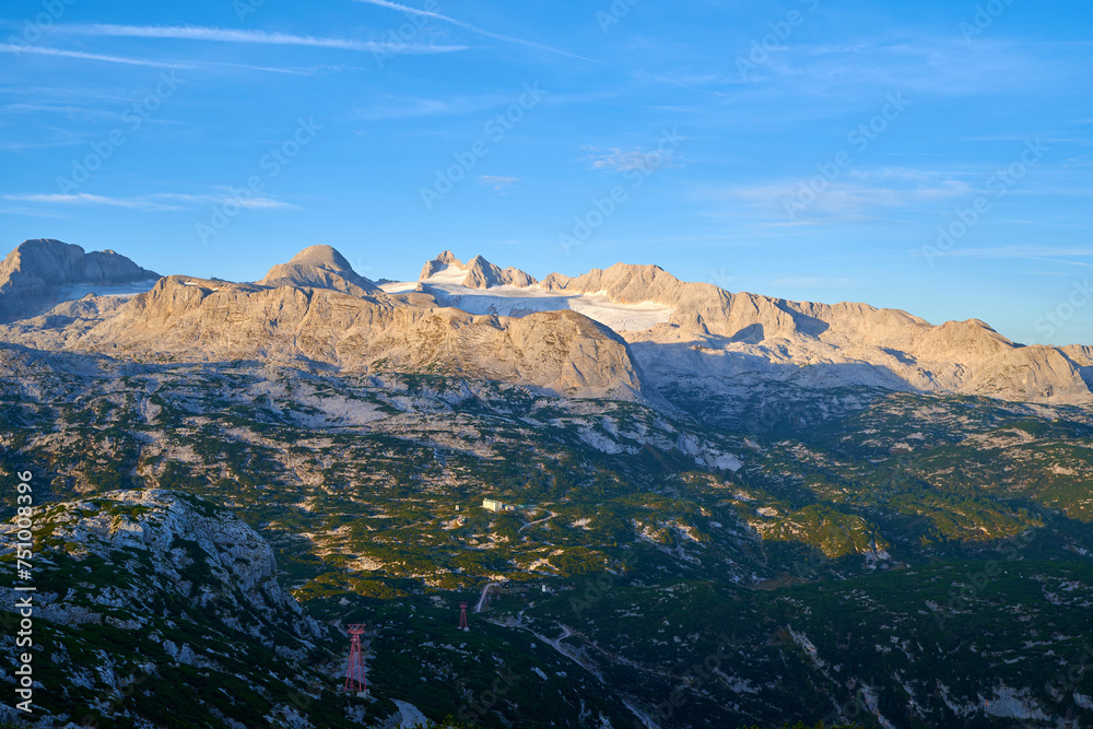Panorama shot of the morning mood in the Austrian Alps