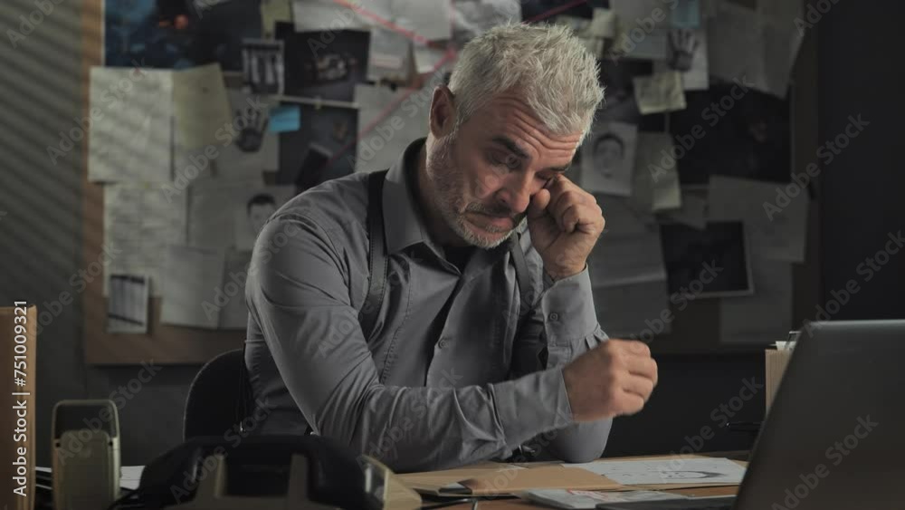 tired police detective in office working late at night yawning,exhausted overwhelmed caucasian investigator sitting at the desk,crime investigation tired police detective in office working late at night yawning,exhausted overwhelmed caucasian investigator sitting at the desk,crime investigation