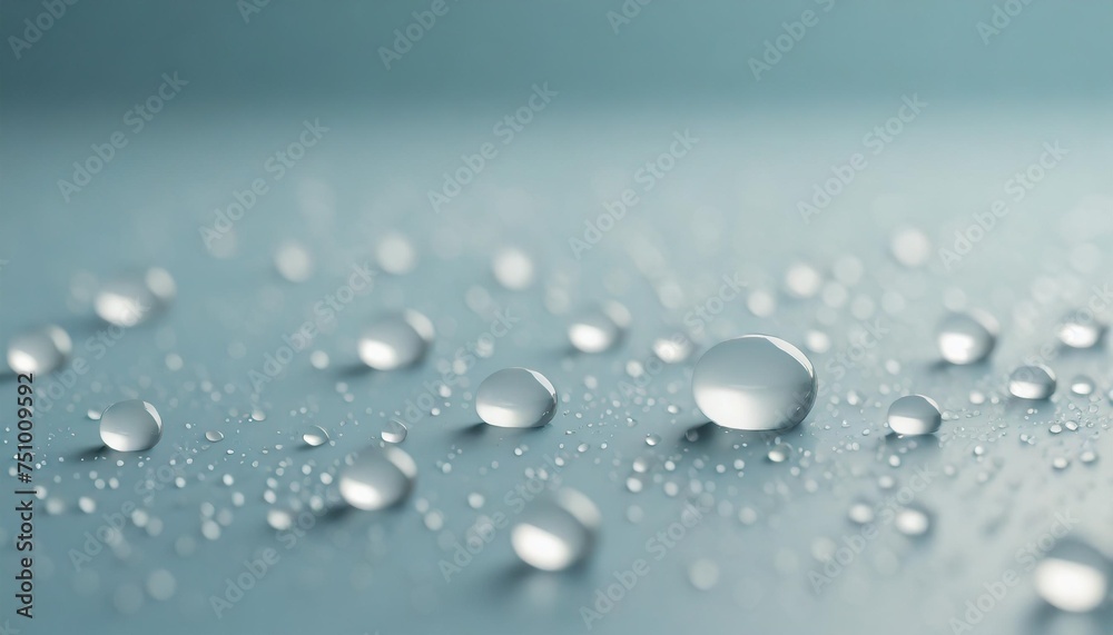 small water drops on a light blue background with a copy space