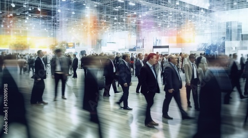 Motion blur people in modern open office walking fast in a rush