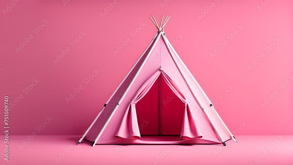 3D Pink Camping Tent Scene Offering a Hideaway in Nature's Embrace for Promoting Outdoor and Adventure Tours