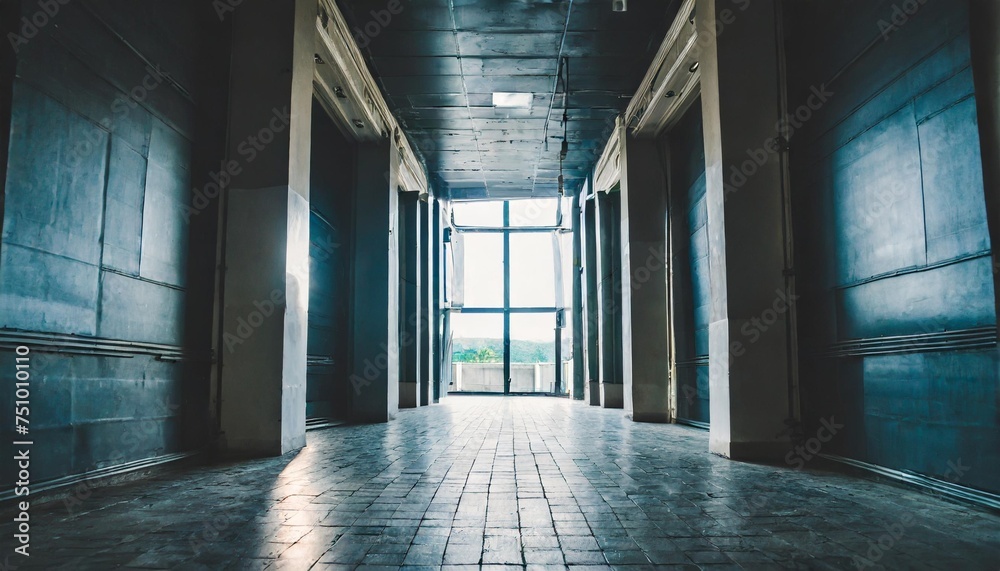 dark corridor with tall windows empty studio background