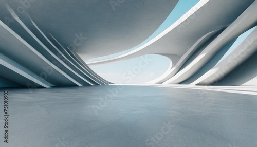 3d render of abstract futuristic architecture with empty concrete floor scene for car presentation