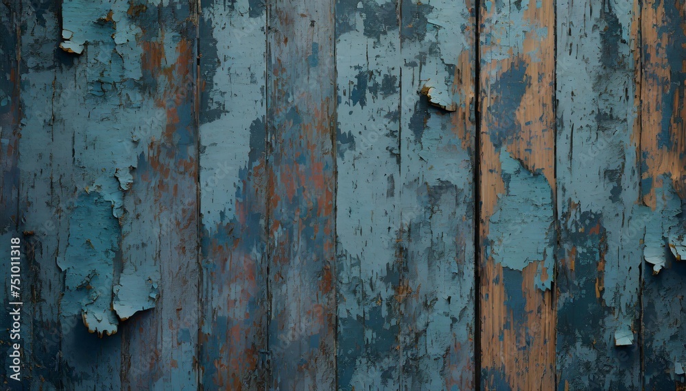 grunge wood background with blue peeling paint