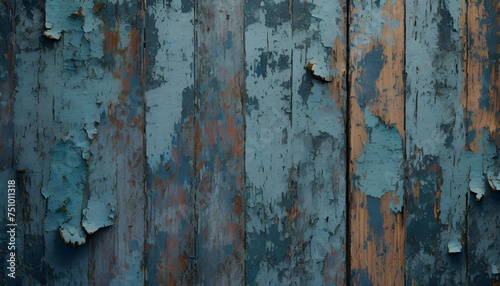 grunge wood background with blue peeling paint © Raymond