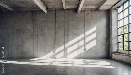 neutral industrial interior background with gray concrete wall and shadow from window light product placement mockup background abstract architecture modern space scene for showroom presentation