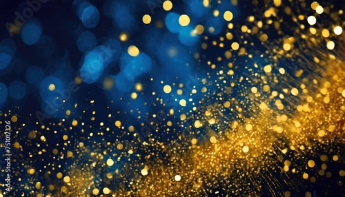 abstract background with dark blue and gold particle christmas golden light shine particles bokeh on navy blue background gold foil texture