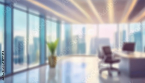 beautiful blurred background of a light modern office interior with panoramic windows
