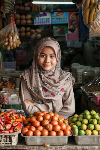an Indonesian female trader selling at the market