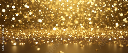 Abstract golden sparkling lights or glitter scattered across a dark background, creating an enchanting and magical atmosphere.