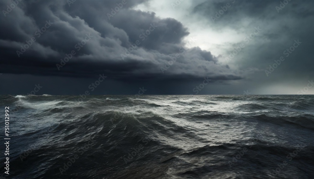 dark sea surface with a dramatic cloudy sky above approaching storm
