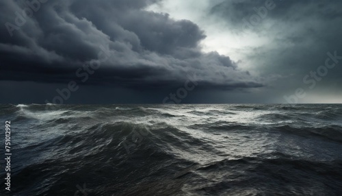 dark sea surface with a dramatic cloudy sky above approaching storm © Raymond