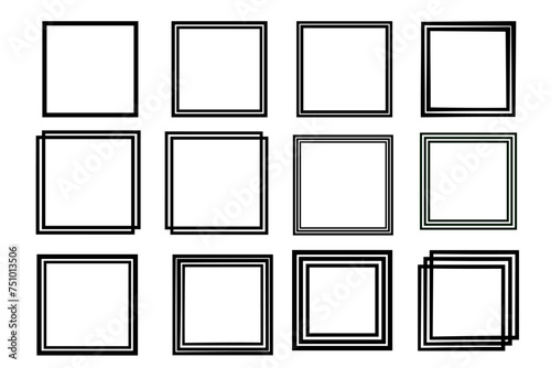 Set of Square Frame Vector Border Editable Stroke Line. Art Element Decoration Design Speech Button List Text Box Transparent Background