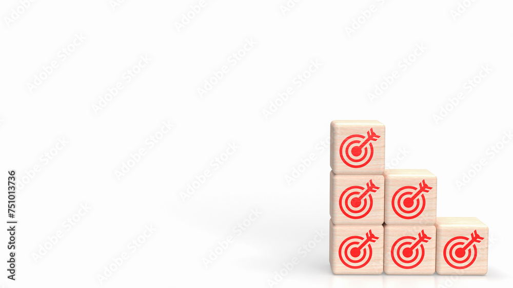 The target icon on wood cube for Business concept 3d Rendering