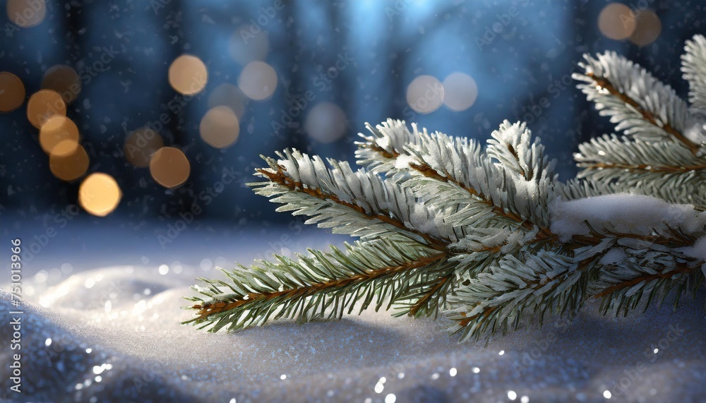 fir branch on snow