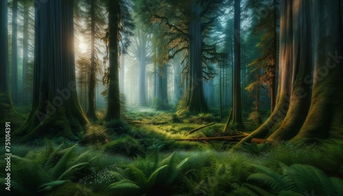 Enchanted Forest Bathed in Morning Light