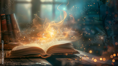 open book with magic light