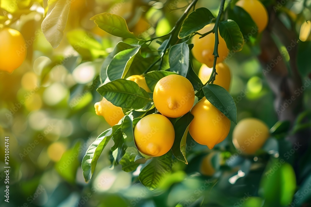 Lemon Tree Branches Laden with Fresh Citrus Fruits, trees, nature, agriculture, sunny