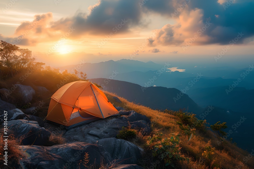 Scenic Tent on Mountain Peak, camping, adventure, landscape, outdoors